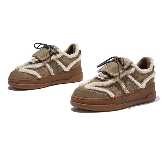 Vrouwen | Winter Sneakers | Fleece-Gevoerd | Echte Leer Look | Antislip Flats