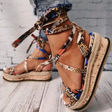 Dames Sandalen op Platform met Gevlochten Zool en Vetersluiting