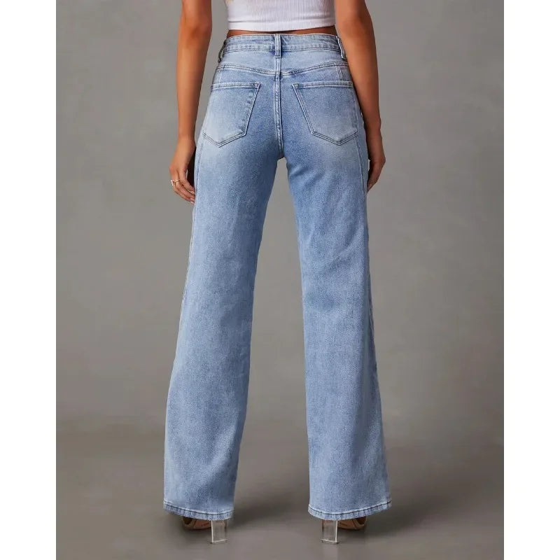 Damesjeans met wijde pijpen en hoge taille