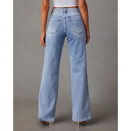 Damesjeans met wijde pijpen en hoge taille
