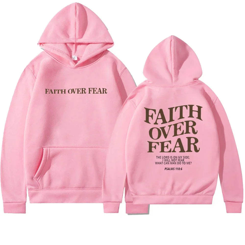 Dames Oversized Hoodie met Faith Over Fear Bijbelvers Print