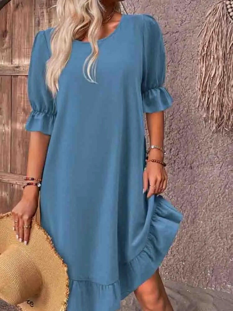 Jurk met ruffles en 3/4 mouwen
