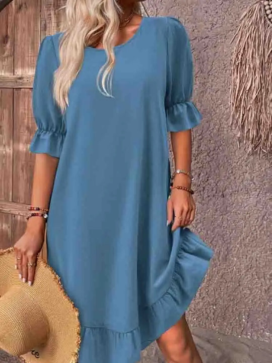 Jurk met ruffles en 3/4 mouwen