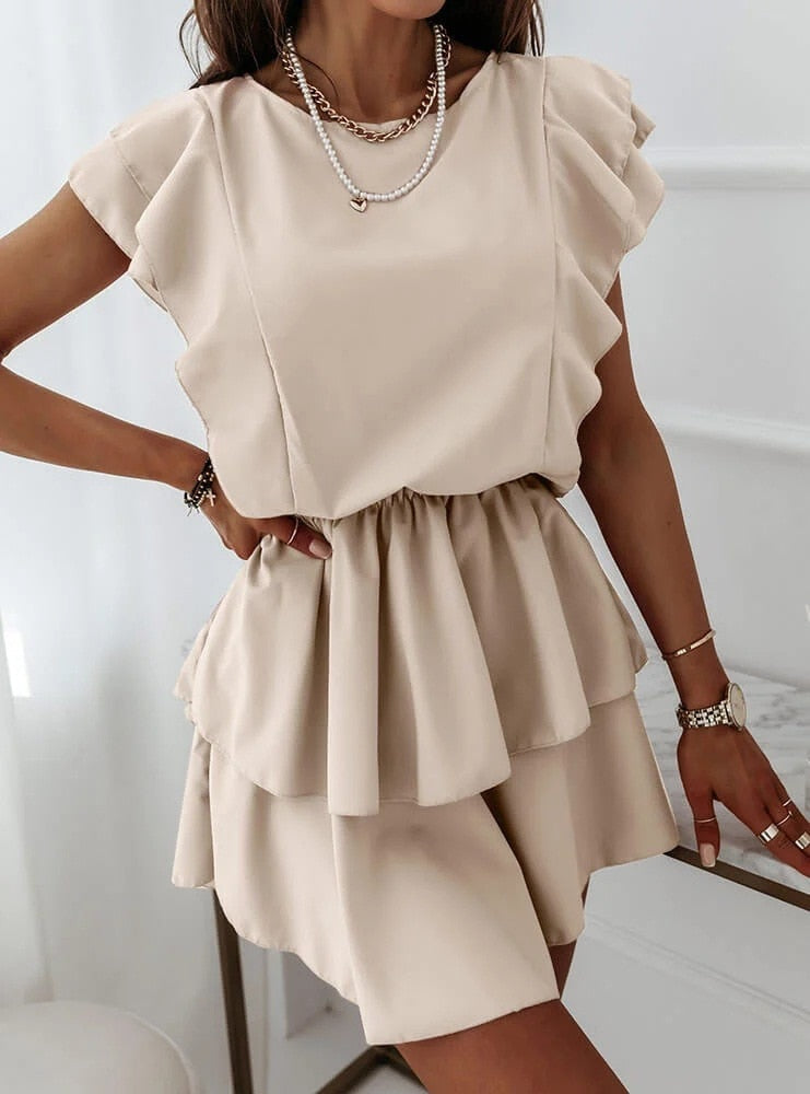 Jurk met Ruffles en Pofmouwen
