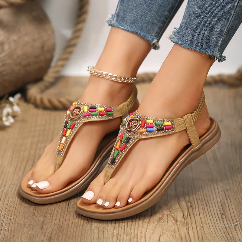Dames Boho Sandalen met Kleurrijke Kralen