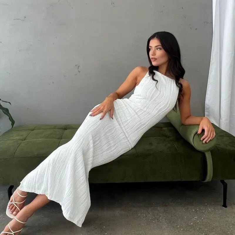 Elegante maxi-jurk met textuurstof