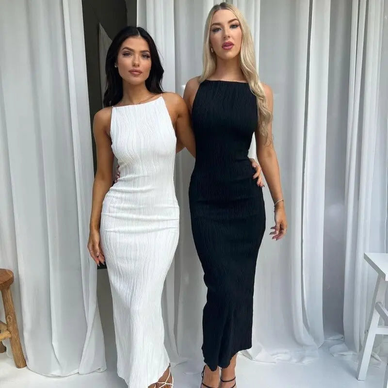 Elegante maxi-jurk met textuurstof