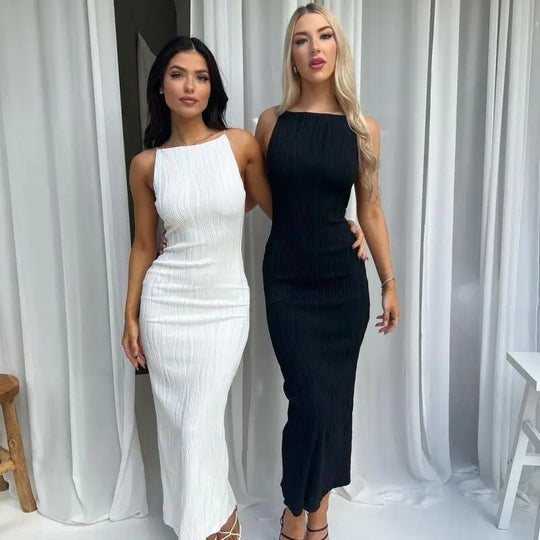 Elegante maxi-jurk met textuurstof