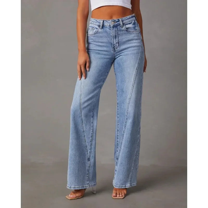 Damesjeans met wijde pijpen en hoge taille