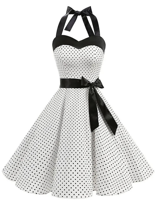 Dames Retro Jurk met Stippen en Strik