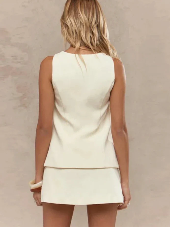 Tiana | Classy Set | Mouwloos Gilet | Korte Rok | Modieus | Comfortabel | Elegant