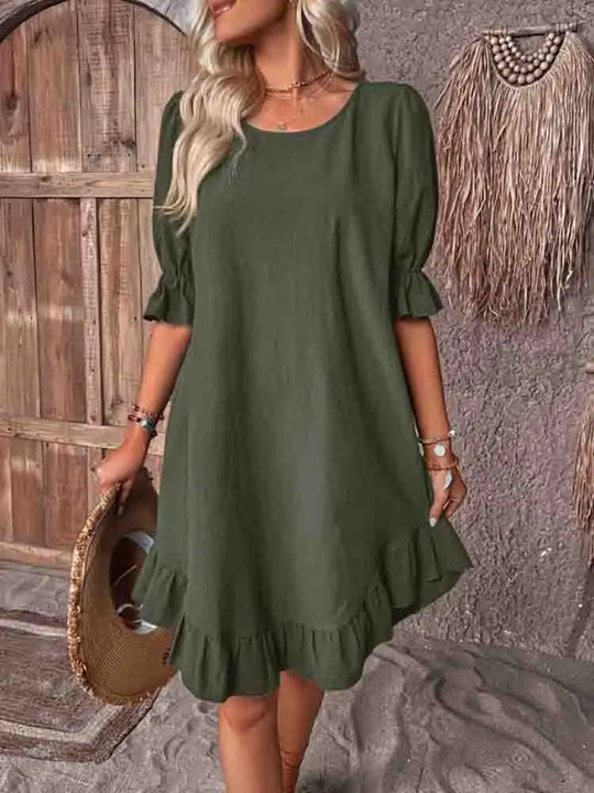 Jurk met ruffles en 3/4 mouwen