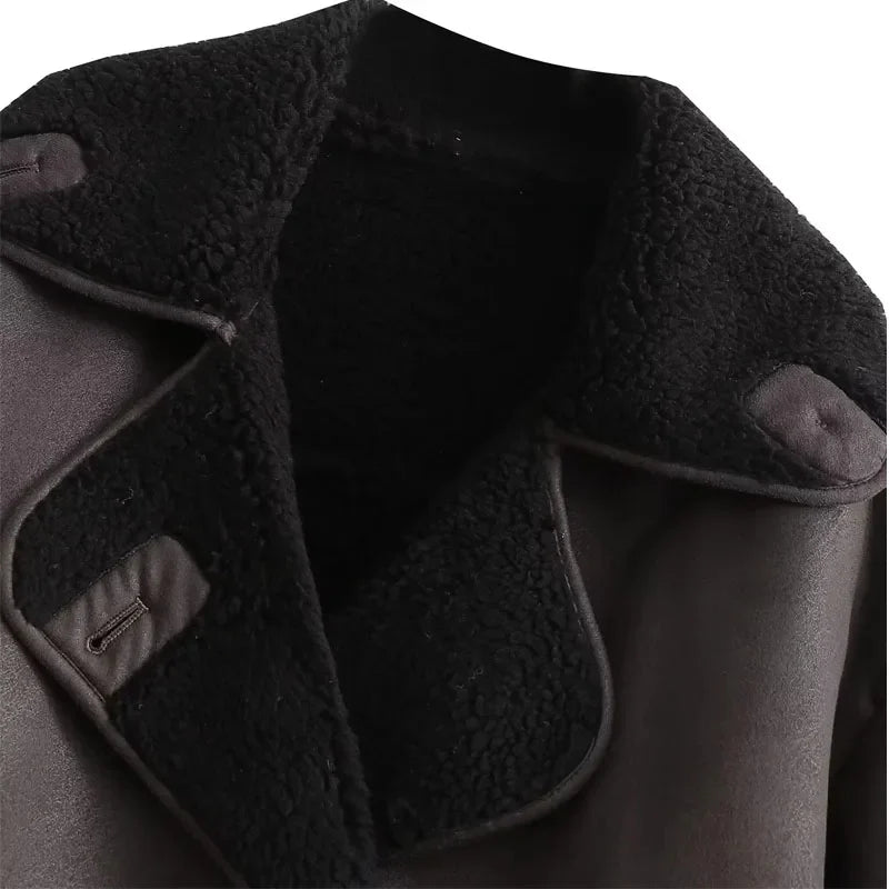 Dames Leren Winterjas | Pluche Voering | Brede Kraag