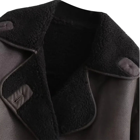 Dames Leren Winterjas | Pluche Voering | Brede Kraag