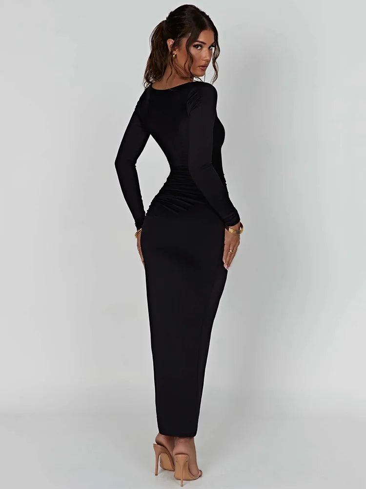 Dames Maxi Jurk met Lange Mouwen en Asymmetrische Splits