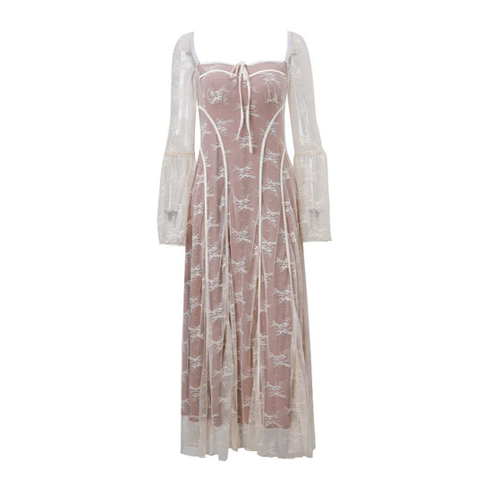 Elegante kanten midi-jurk met lange mouwen
