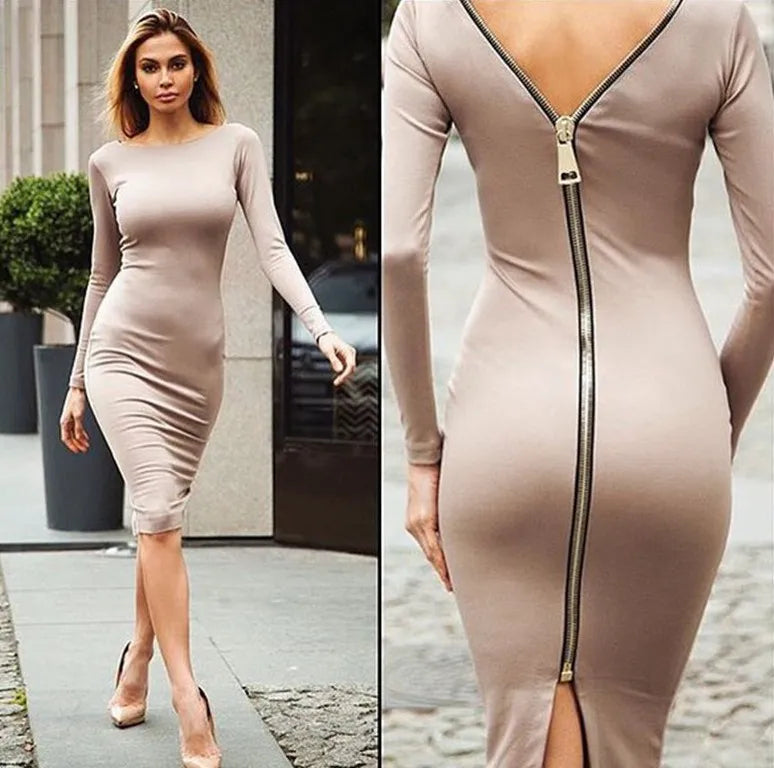 Dames elegante pencil jurk met rits op de rug