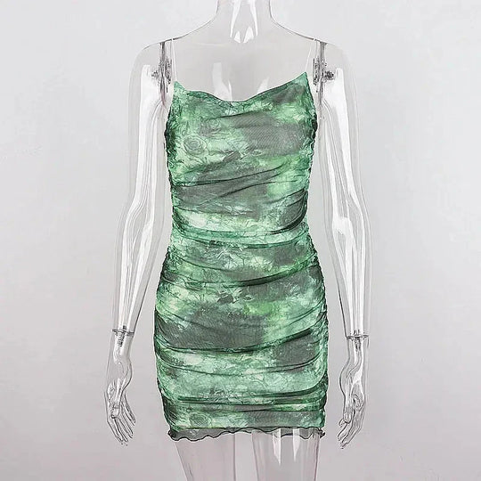 Groene Mini Jurk met Asymmetrische Halslijn