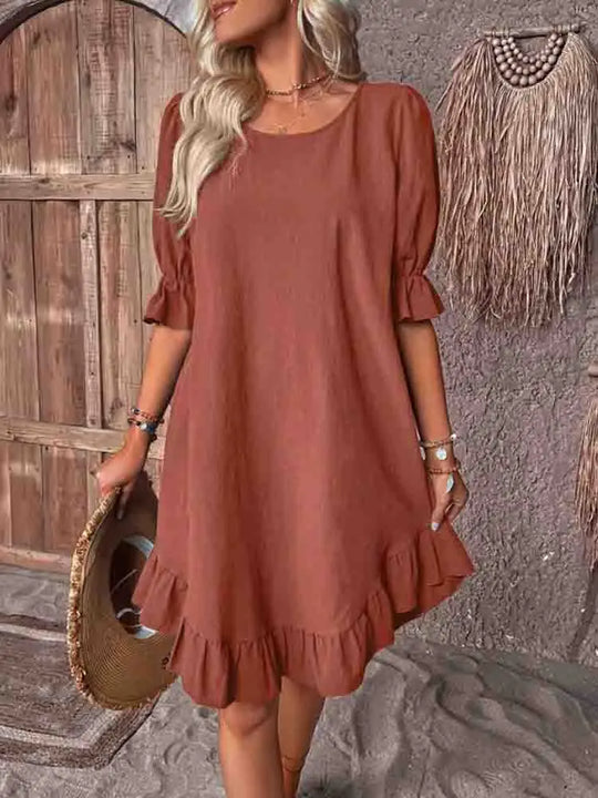 Jurk met ruffles en 3/4 mouwen