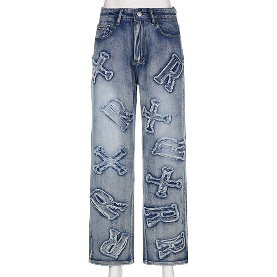 Dames Baggy Jeans met Unieke Applicaties