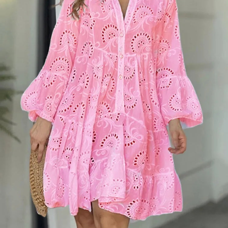Ażurowe jurk in boho-stijl met brede mouwen