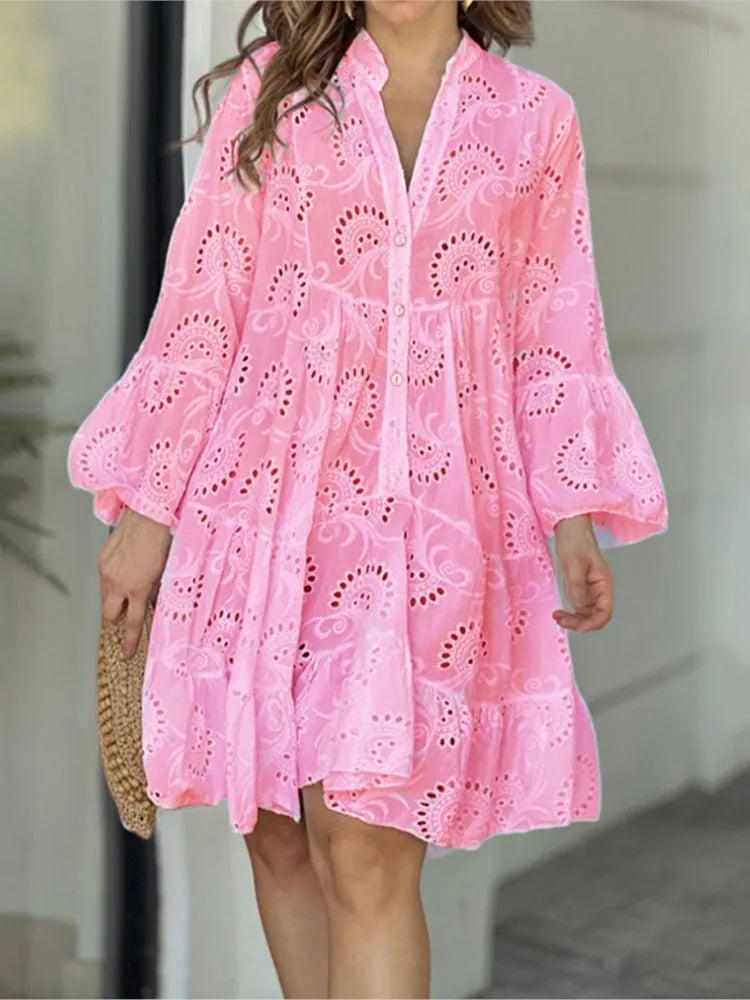 Ażurowe jurk in boho-stijl met brede mouwen