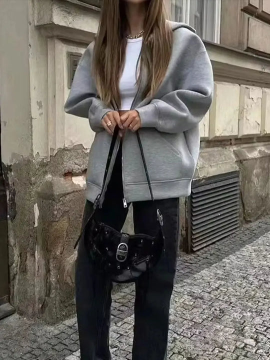 Dames Oversized Zip-Up Hoodie met Trekkoord Capuchon en Zakken