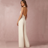 Effen Jumpsuit Dames – Comfortabele Wijde Broek met Korte Mouwen en Ceintuur