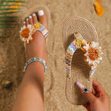 Dames sandalen op espadrille zool met bloemenaccent