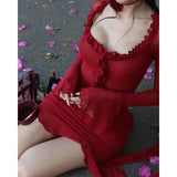 Elegante jurk met lange mouwen en ruffles