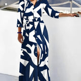 Dames lange shirtjurk met riem en zebrapatroon