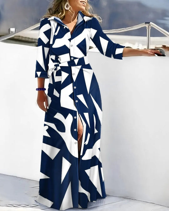 Dames lange shirtjurk met riem en zebrapatroon