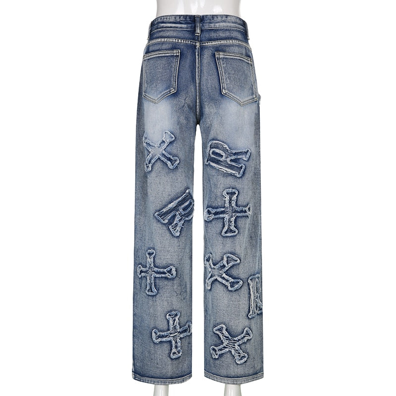 Dames Baggy Jeans met Unieke Applicaties