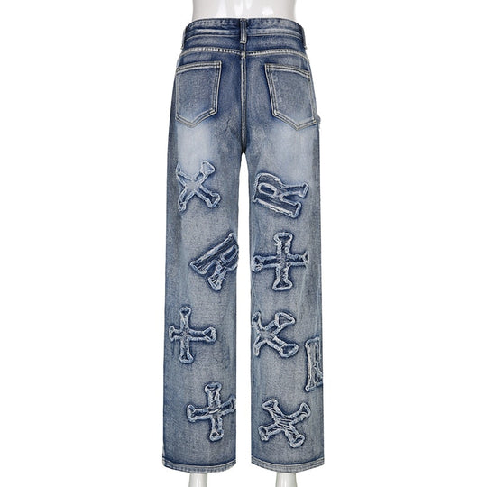 Dames Baggy Jeans met Unieke Applicaties