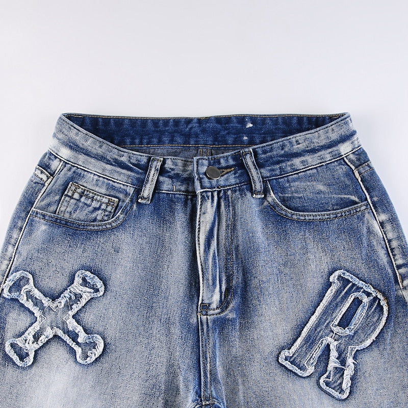 Dames Baggy Jeans met Unieke Applicaties