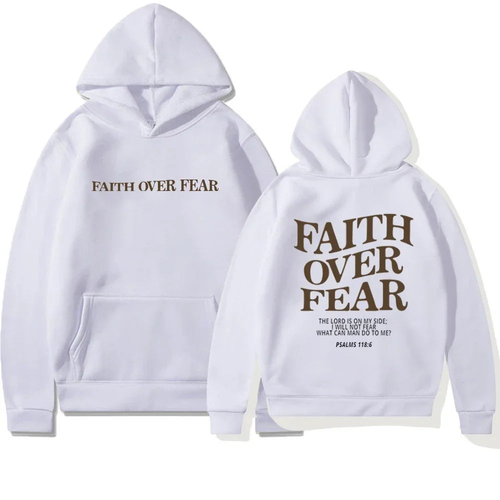 Dames Oversized Hoodie met Faith Over Fear Bijbelvers Print