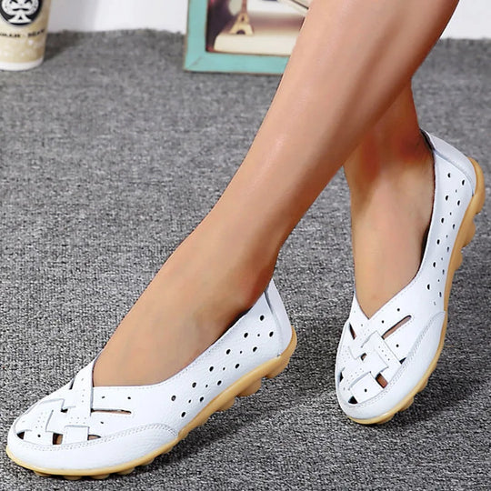 Dames orthopedische leren ballerina's – comfortabele open schoenen voor dagelijks gebruik