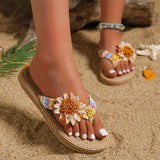 Dames sandalen op espadrille zool met bloemenaccent