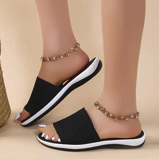 Dames Slippers met Stoffen Band en Comfortabele Zool