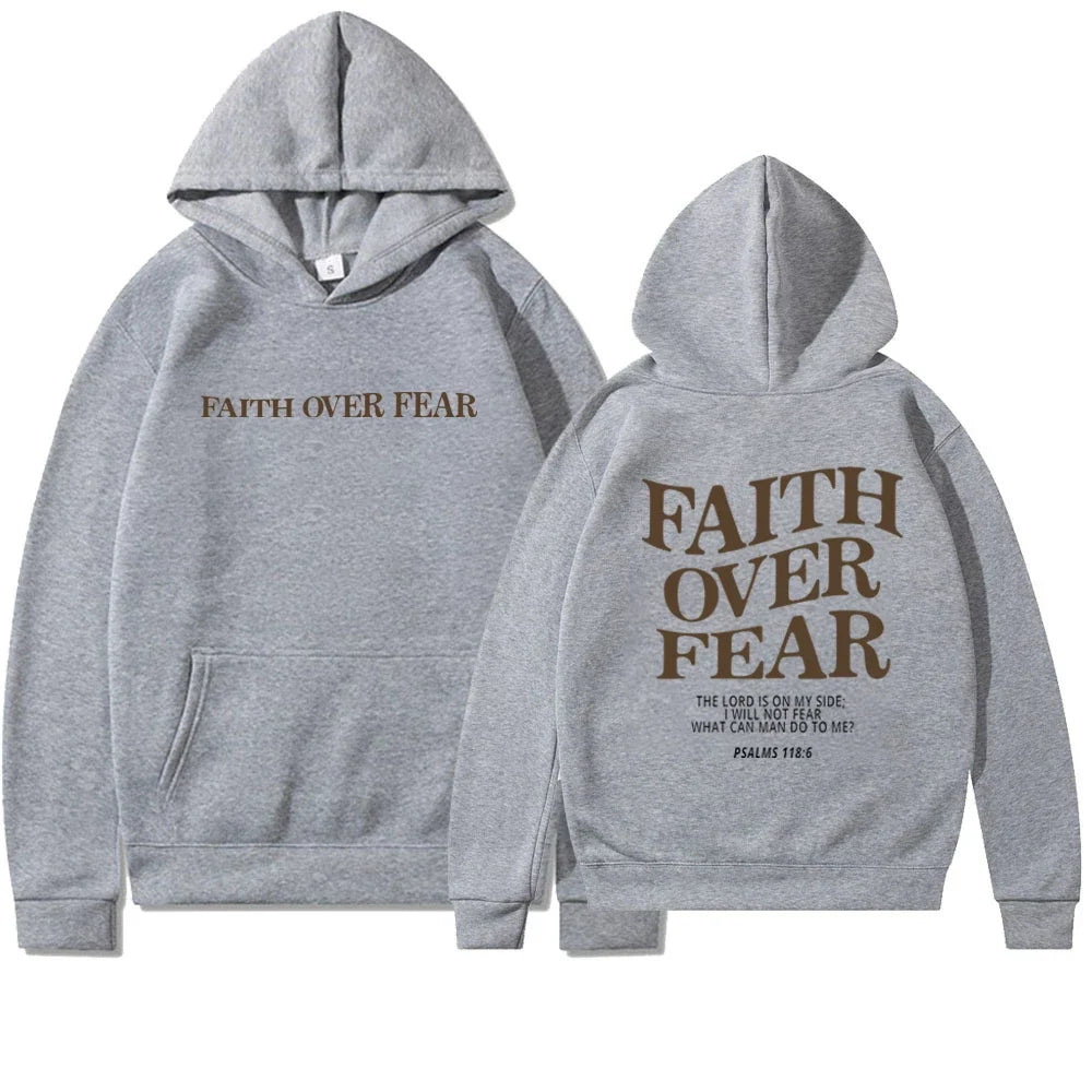 Dames Oversized Hoodie met Faith Over Fear Bijbelvers Print