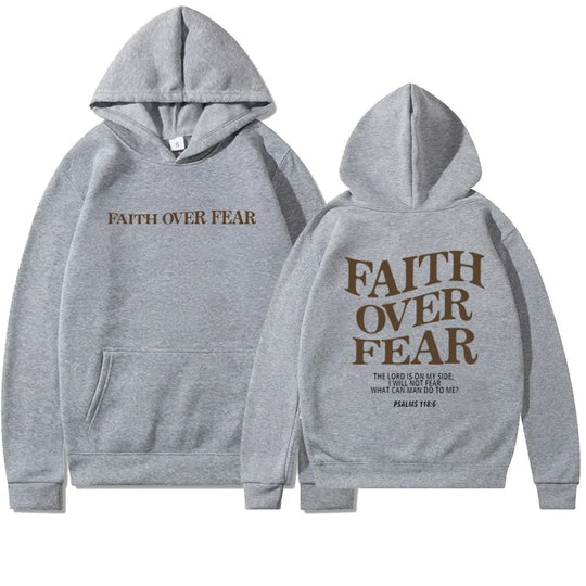 Dames Oversized Hoodie met Faith Over Fear Bijbelvers Print