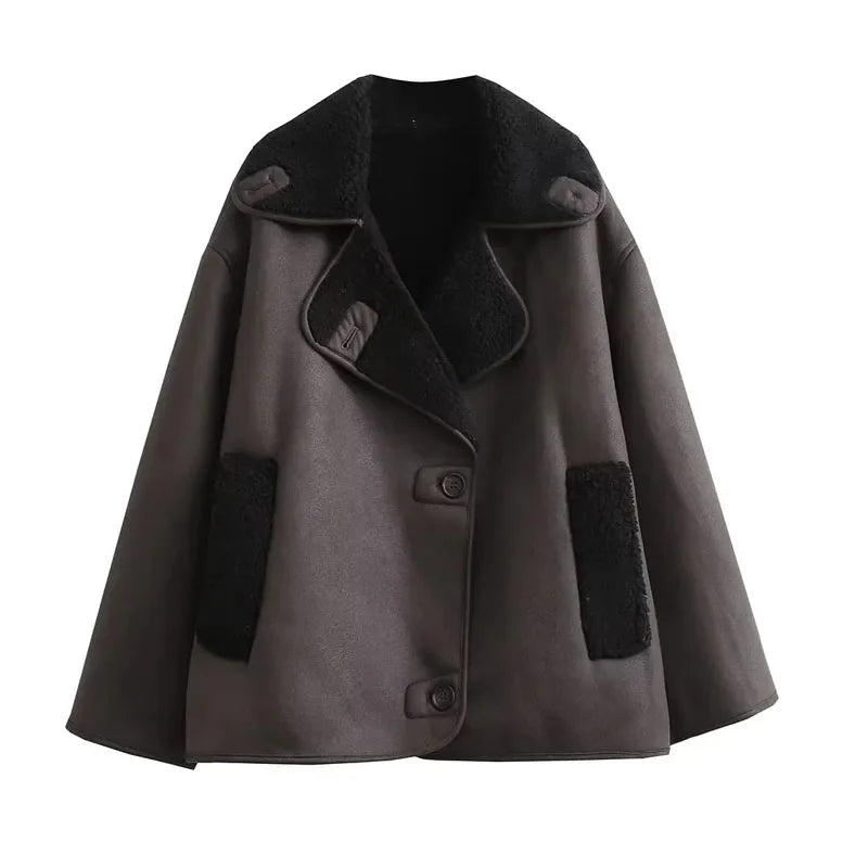Dames Leren Winterjas | Pluche Voering | Brede Kraag