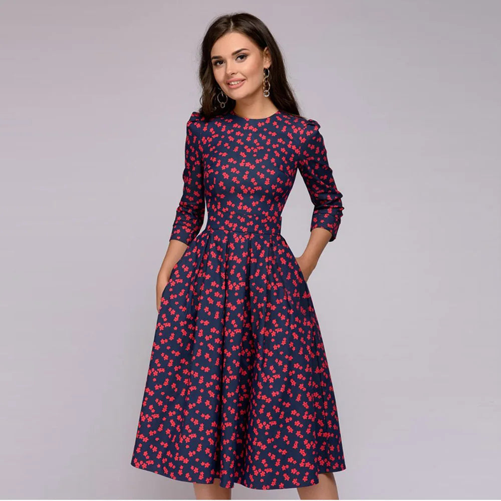 Elegante midi-jurk met bloemmotief