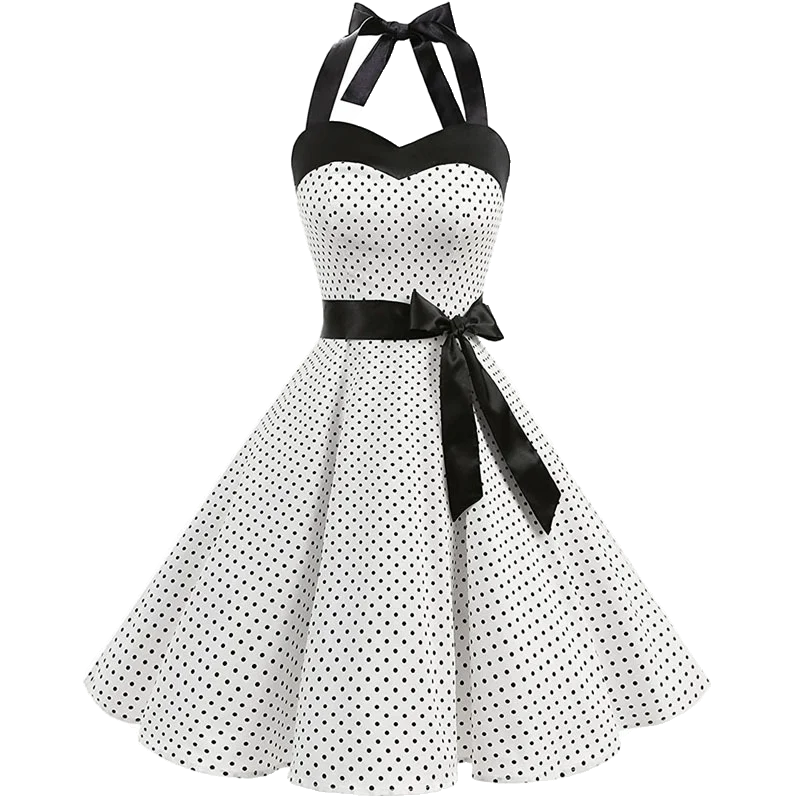 Dames Retro Jurk met Stippen en Strik