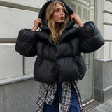 Bonnyshow Dames Winter Puffer Jas | Warme Katoenen Parka met Capuchon | Losse Gequiltde Broodjas met Rits