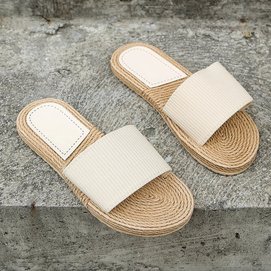 Dames sandalen met textiele banden en jute zool