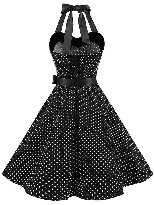 Dames Retro Jurk met Stippen en Strik