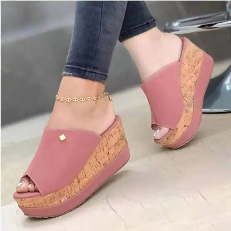 Dames Sandalen op Sleehak met Korken Zolen