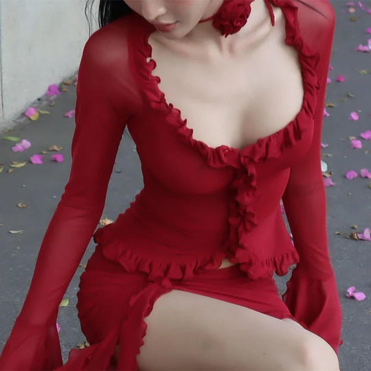 Elegante jurk met lange mouwen en ruffles