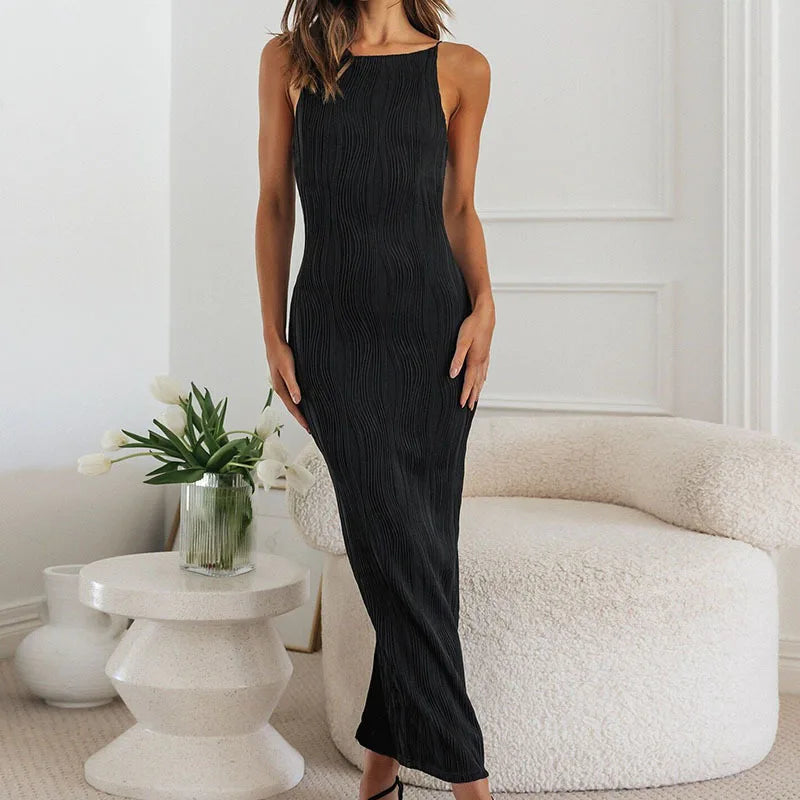 Elegante maxi-jurk met textuurstof